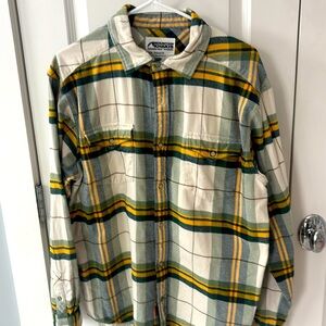 Mountain Khaki flannel plaid button shirt. Size Large